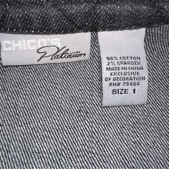 Chico's Platinum Floral Paisley Embroidered Colorful Black Denim Vest Size 1 Med - Picture 3 of 6